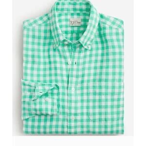 New! J Crew 100% Linen Baird McNutt Green Gingham Plaid Check Shirt Sz L
